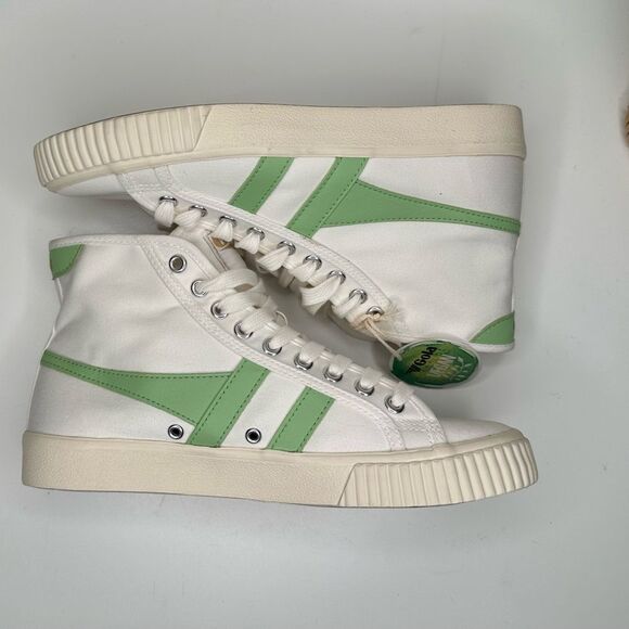 NWT Gola® Tennis Mark Cox High-Top Vegan Sneakers White Green Canvas Shoes Sz 7 - Picture 3 of 12